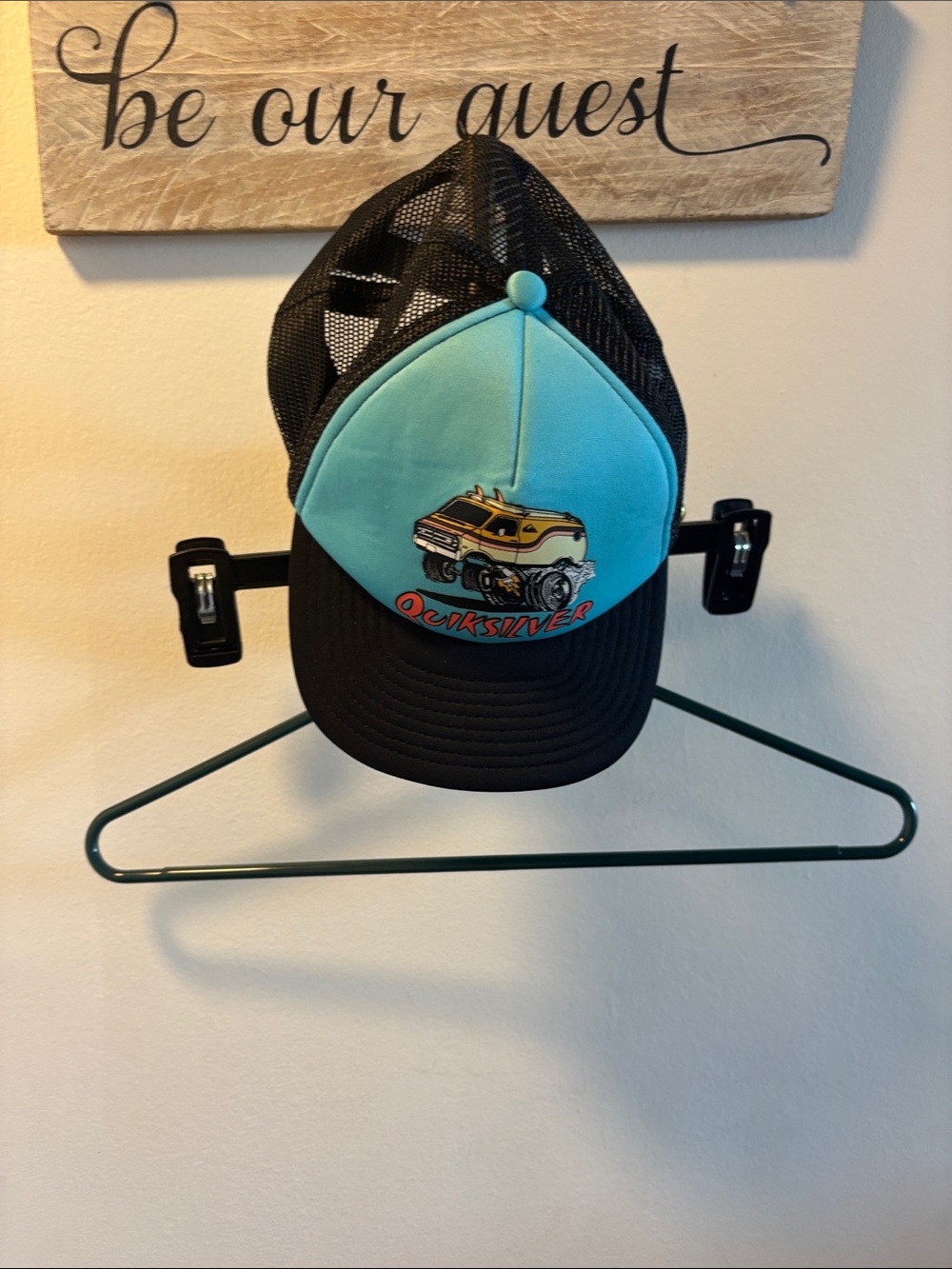 Quiksilver Aqua and Black Mesh Trucker Hat with Van Patch